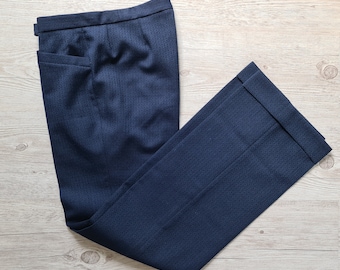 Vintage 70s Navy Blue Wide Leg Pants: Pleated Elegant Trousers, Men's Size Small