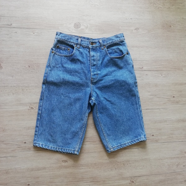 Vintage Denim Boyfriend Shorts Medium Stone Wash Denim High Waist shorts Size S Middle length denim shorts Vintage Clothing 80s 90s