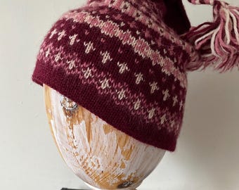 VTG! Knit Outerwear Purple Wool Blend Fair Isle Beanie Hat Made in USA Nordic VTG! Knit Outerwear Purple Wool Blend Fair Isle Beanie Hat  main image 2