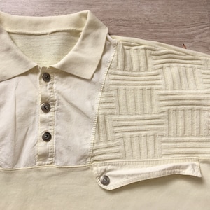 Vintage 80s Polo Sweatshirt Men Yellow Mellow Collared Cotton Polo Sweater Size Medium Vintage Clothing Men