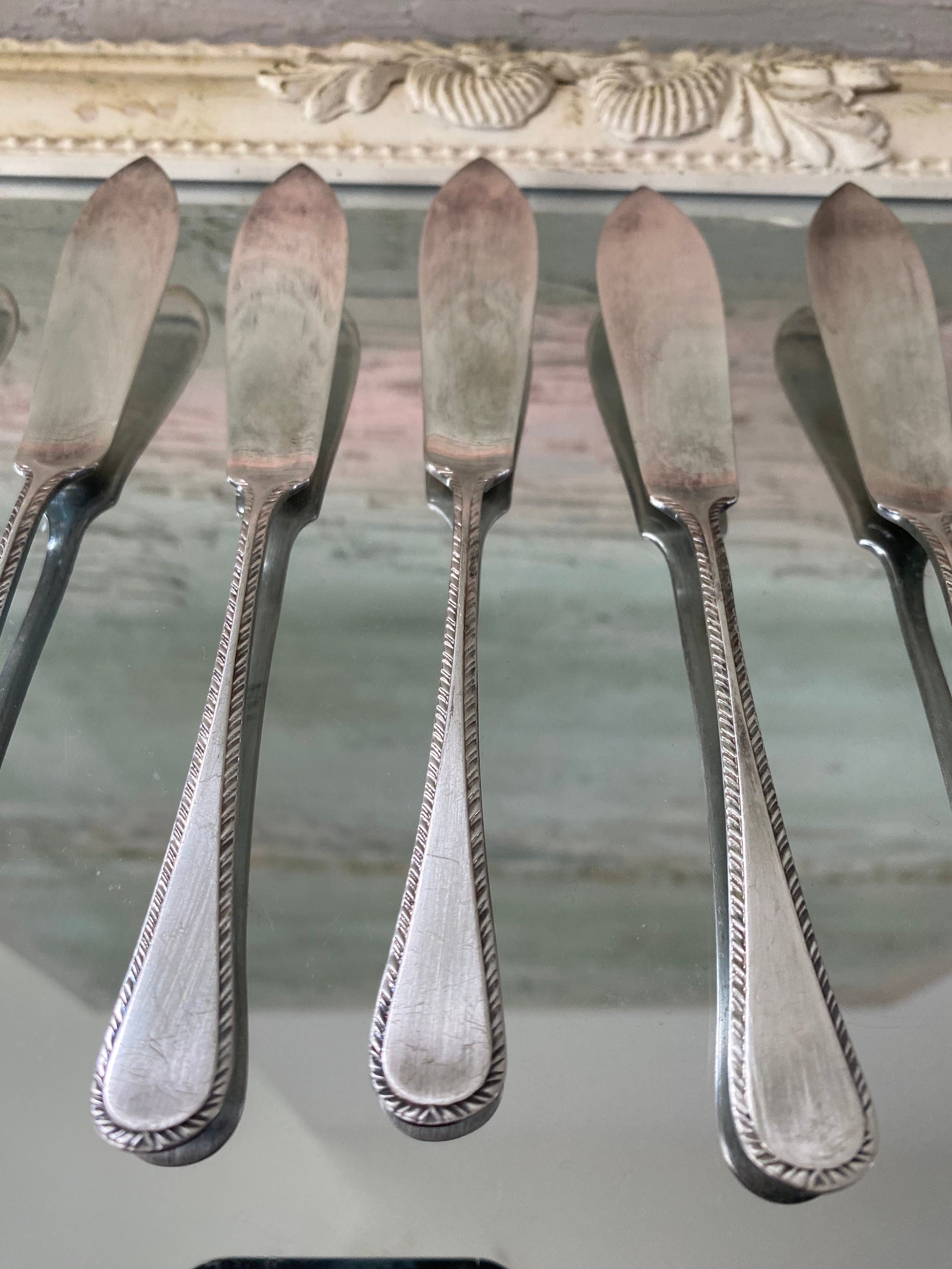 Antique James Dixon A1 Silver Plated Fish Knives Set of 8 Knives