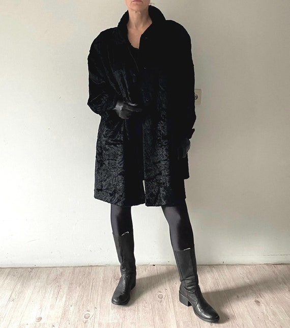 フェイクファーコート vintage ブラック 80s UNKNOWN ダブルブレスト 