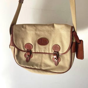 Vintage Olive Green Canvas Messenger Bag: Leather & Brass Details