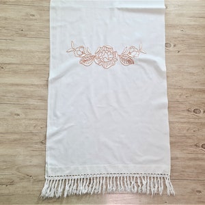 Handmade Floral Embroidered Cotton Curtain Panel with Fringe (27x82 inch)