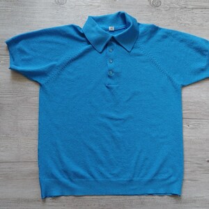 Vintage 70s Polo Shirt Men Blue Short Sleeve Disco Polo Shirt Collared T-shirt Size Small Vintage Clothing Men
