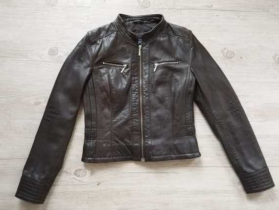 Dark Brown Leather Jacket Women 90s Shabby Style … - image 3