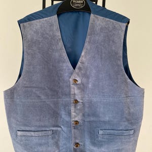 Vintage Blue Suede Vest Mens Southwestern Leather Waistcoat - Size XL