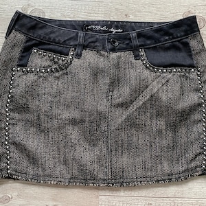 Vintage GUESS Black Mini Skirt: Y2K Low Rise Studded Skirt, Size 27