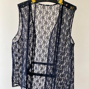 Vintage 80s Black Lace Sheer Vest Boho Chic Goth Lace Tank Blouse vintage Gift