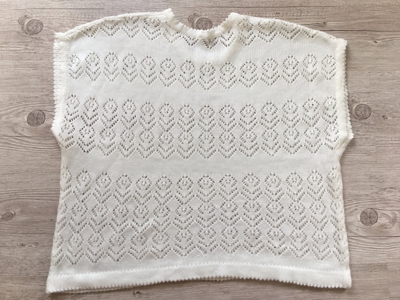 Vintage 80s Striped Lace Knitted Top Women Drop Shoulder White Knit Top Size Medium Trendy clothes