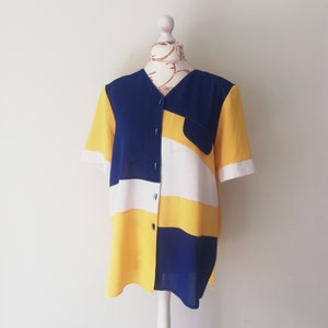 Vintage 80s Colorblock Button-Down Shirt: Oversized Extra Large