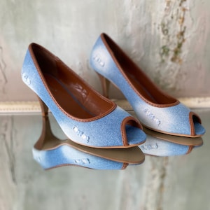 Vintage Denim Peep Toe Heels Denim Shoes Peep toe heeled pumps Denim Heels for Women Size  EU 38 / UK 5 / US 7 Light Blue Jeans Heeled Shoes