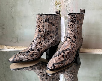 Botines vaqueros de piel con estampado de serpiente, talla 36,5 para mujer