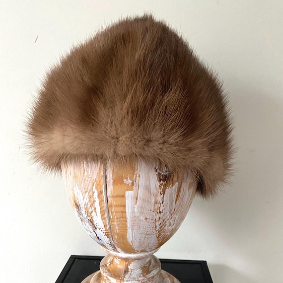 Vintage brown mink fur hat With Wool Or Felt Base Vintage Fur Hat, Mink Fur Cap (B613), Medium to Dark Brown  main image 4