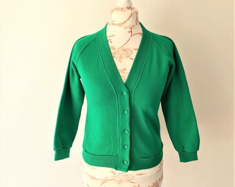 Vintage Emerald Green Blazer Kids Button Up Sweatshirt Jacket Size 10 Years Made in UK Vintage Clothing Kids