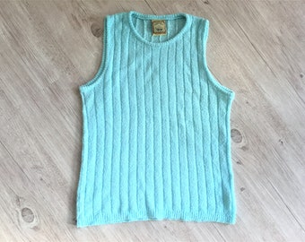 Vintage 80s Ribbed Knit Tank Top Womens Sky Blue Sleeveless Knit Top Size Small Vintage Clothing Clothes Women