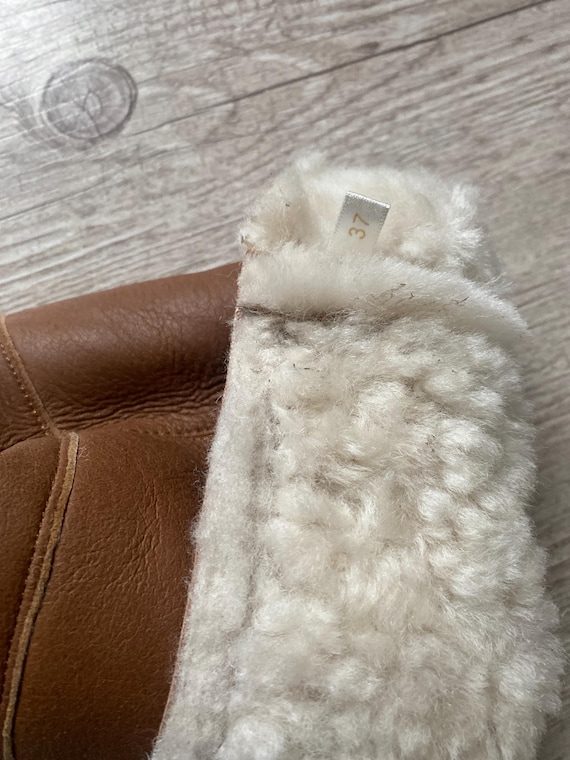 Vintage 70s Shearling Leather Wedge Boots - Tan Tall Winter  display picture 1