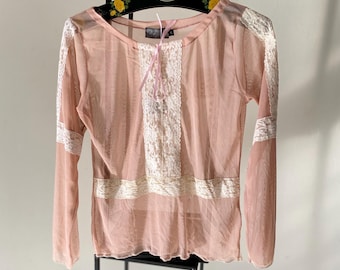 Y2K Pink Mesh Top With Lace Trim, Sheer 90s Blouse (S/M) - Etsy