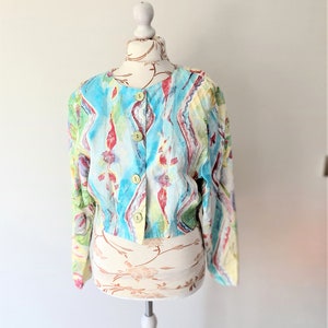 Vintage 90s Abstract Print Cotton Bolero Jacket - Size Medium
