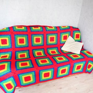 Vintage Cottagecore veelkleurige gehaakte Afghaanse getextureerde Grannysquares grote deken Wollen patchwork gehaakte Afghaanse Cottagecore deken