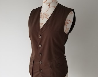 Vintage Brown Suit Vest: Fitted Casual Waistcoat, Mens Size Medium