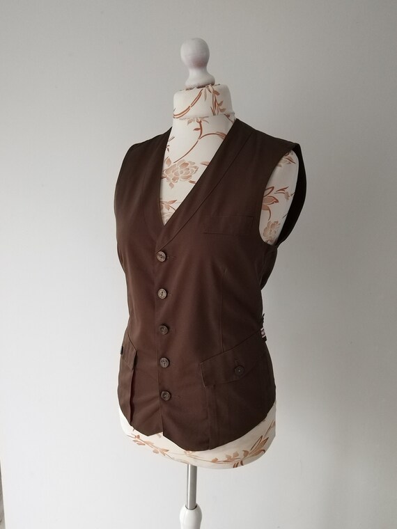 Suit Vest Brown Sleeveless Waistcoat Mens Size Me… - image 1