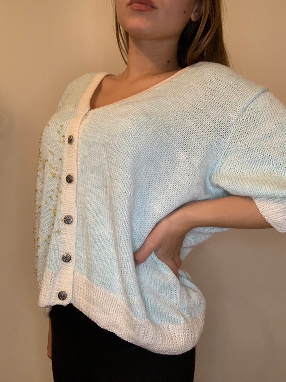 Vintage Hand Knit Oversize Cardigan Jacket Women Size M L Light 
