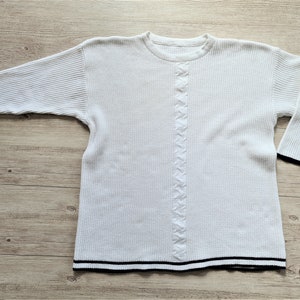 Vintage White Cotton Cable Knit Sweater - Tennis Jumper S/M