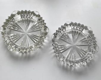Pair of Vintage Clear Glass Ashtrays - Mid-Century Sunburst Design