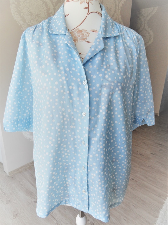 Vintage Sky Blue White Polka Dot Blouse Women Light Blue White Dots Shirt Size Medium Oversize Polyester Shirt Vintage Clothing Women Etsy Canada