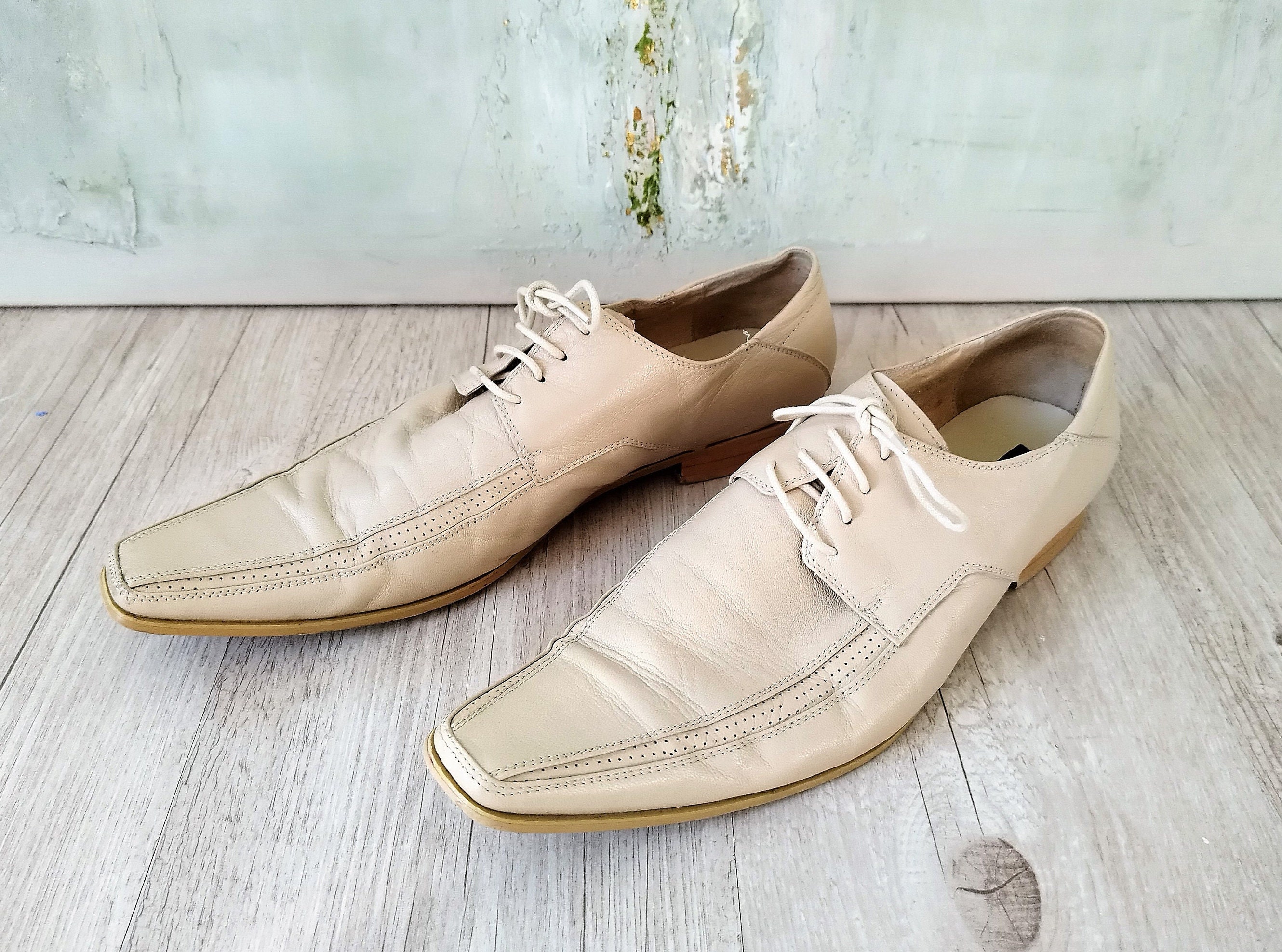 Vintage Chaussures en cuir beige Chaussures à lacets basses pour