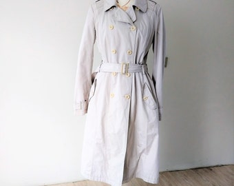 Vintage 90s Pale Gray Belted Trench Coat - Size Large