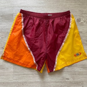Vintage Nylon Color Block Swim Shorts: Relax Fit XL