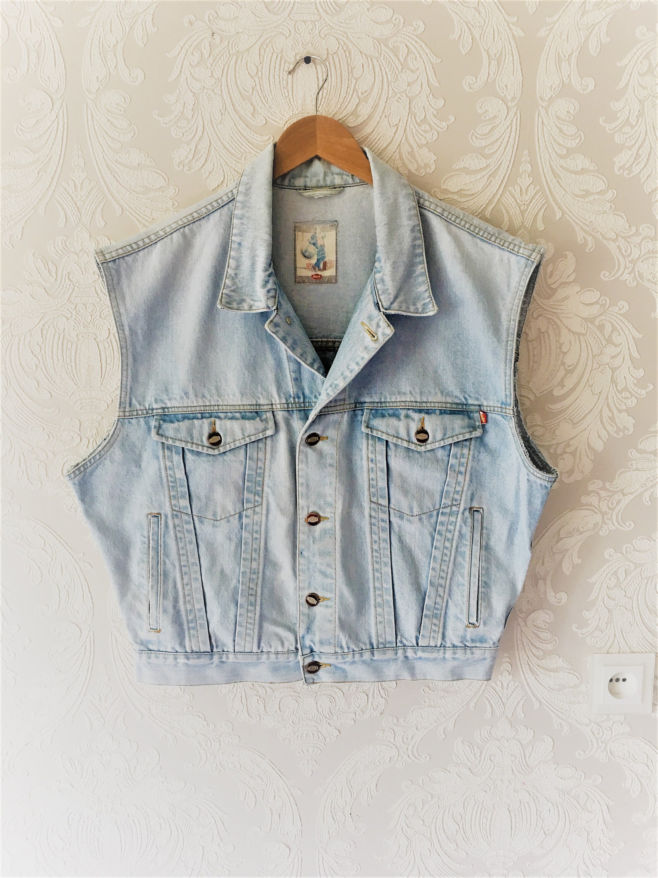 Vintage 80s Denim Crop Vest Men's Light 