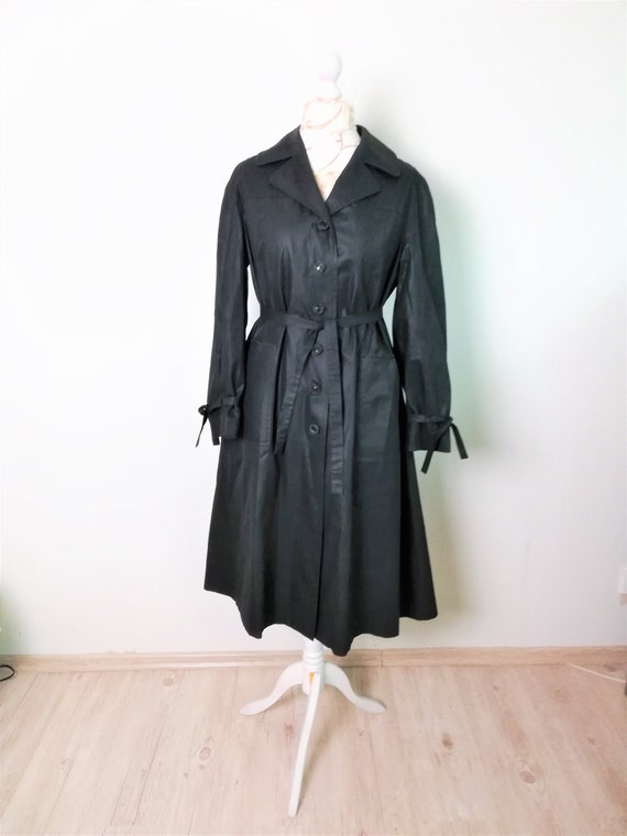 Vintage 90s Trench Coat Womens / Black Long RainCo