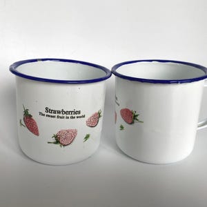 Vintage White Enamel Strawberry Cups: Rustic Kitchen Decor, Set of 2