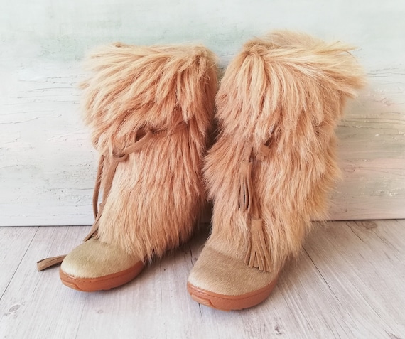 Oscar Sport Boots Beige Fur Winter Ski Boots with… - image 1