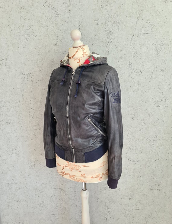 Real Leather Hooded Zip Jacket Vintage