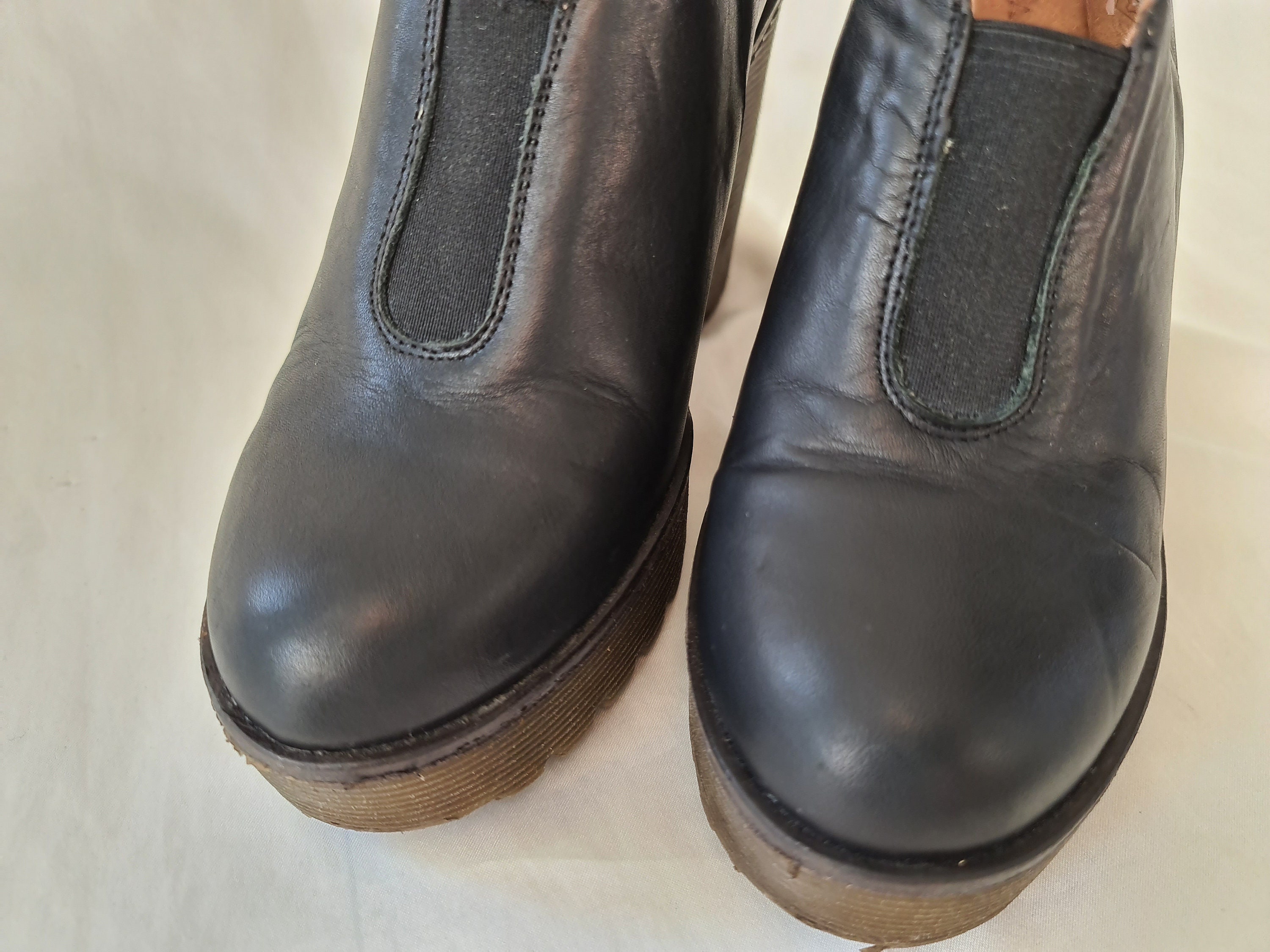 deena black leather platform booties