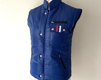 Vintage Blue Puffy Ski Vest: Men's Small Snowboard Outerwear
