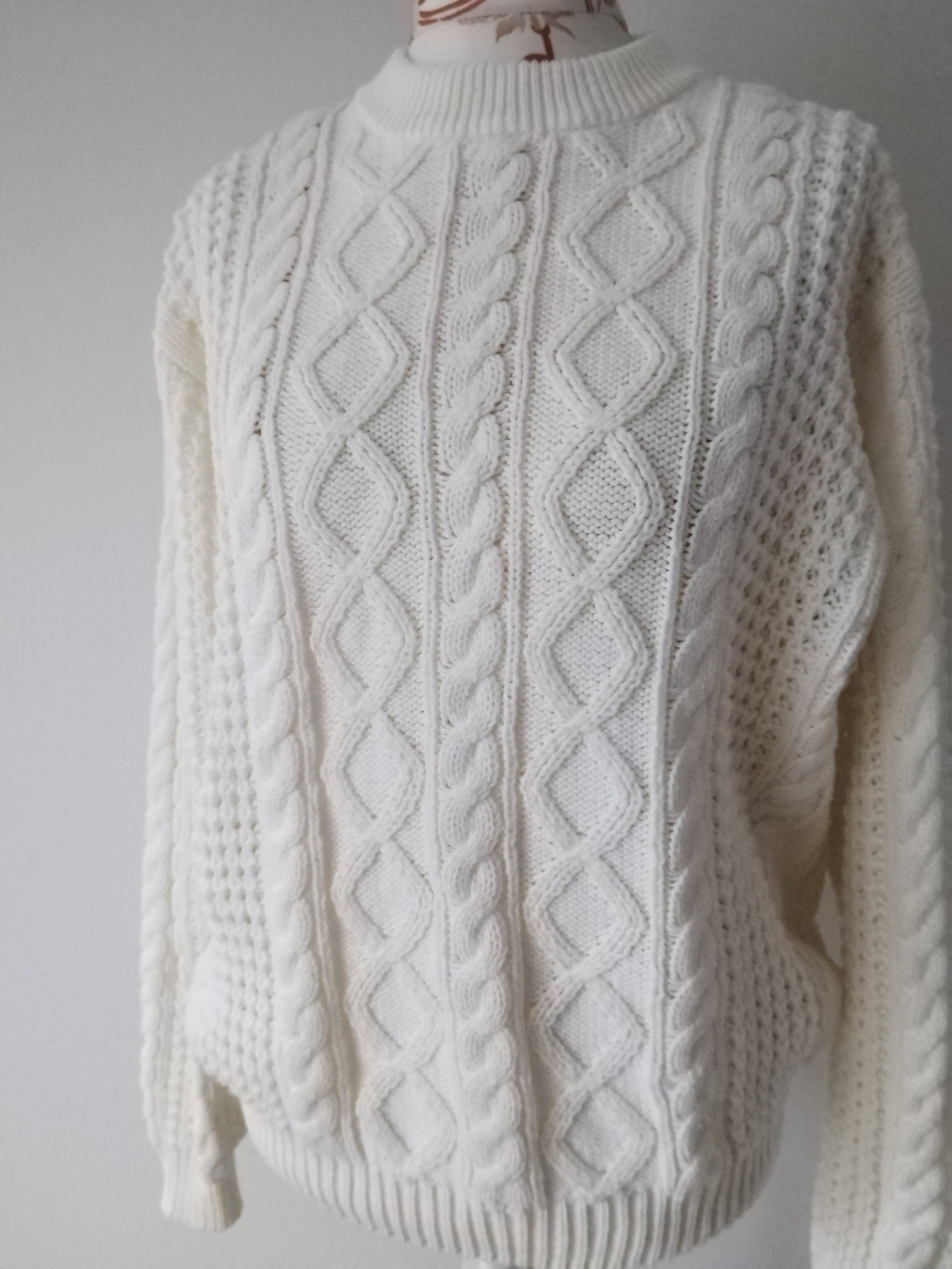 【MODERNIF】Boucle Span Fisherman Knit Vintage Handknit Fishermen Knit Jumper Nordic Chunky Cable