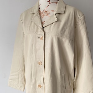 Vintage Beige Leather Blazer: 90s Italian Made Jacket, Size L