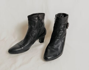 Vintage Leather Ankle Boots: Quilted Cowboy Style, EU 37 / US 6