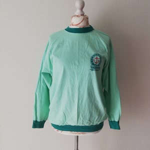 Vintage 80s Cotton Long Sleeve Top: Mint Green Festival Blouse (L/XL)
