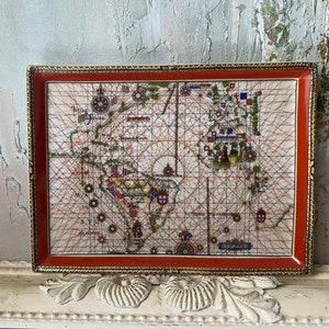 Plato decorativo de porcelana Mapa antiguo del océano Atlántico occidental Fabricado en Portugal