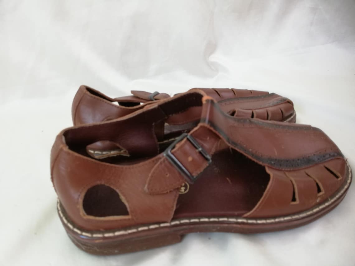 Vintage Leather Sandals Men / Brown Fisherman Sandals Closed Etsy