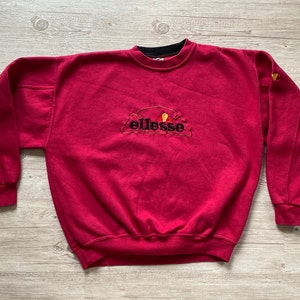Vintage Ellesse Sweatshirt: 90s Red Cotton Crewneck, Oversized M