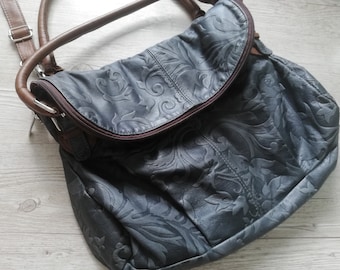 Tooled Leather Bag Genuine Leather Convertible Tote  Shoulder Bag Made In Italy Textured Floral Leaf Embossed Leather Shoulder bag