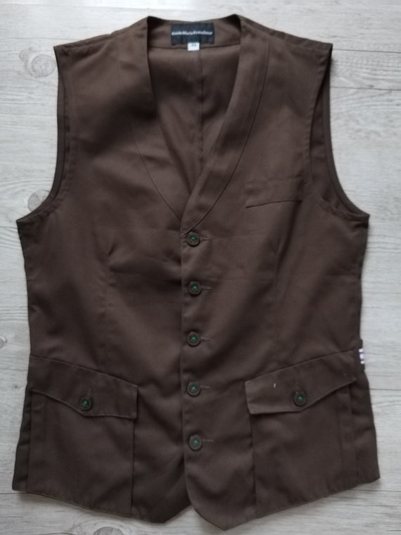 Suit Vest Brown Sleeveless Waistcoat Mens Size Me… - image 4