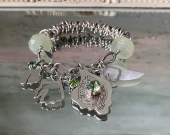 Boho Chic Charm Bracelet Silver Plated Swarovski Crystals Bracelet